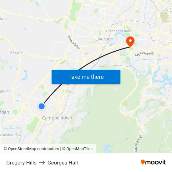Gregory Hills to Georges Hall map