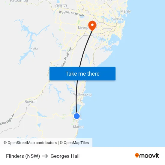 Flinders (NSW) to Georges Hall map