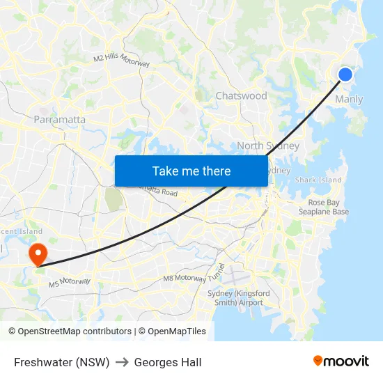 Freshwater (NSW) to Georges Hall map