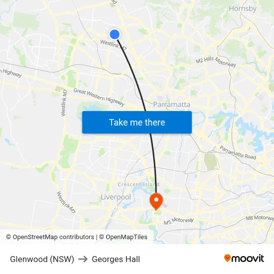 Glenwood (NSW) to Georges Hall map