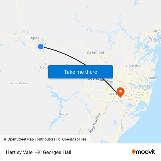 Hartley Vale to Georges Hall map