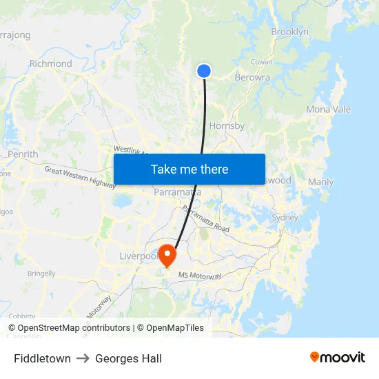 Fiddletown to Georges Hall map