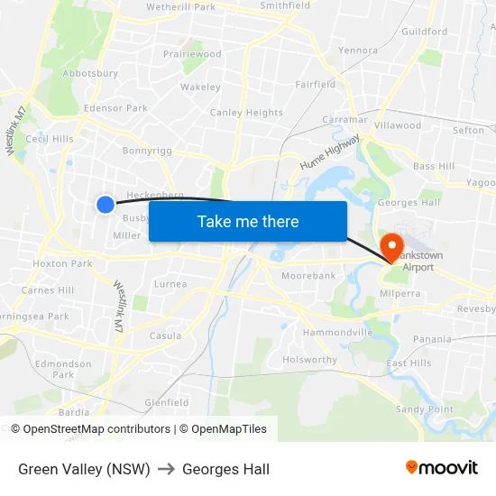 Green Valley (NSW) to Georges Hall map