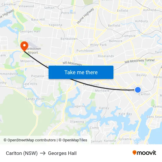 Carlton (NSW) to Georges Hall map