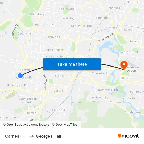 Carnes Hill to Georges Hall map