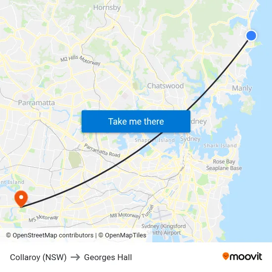 Collaroy (NSW) to Georges Hall map