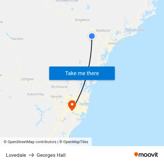 Lovedale to Georges Hall map