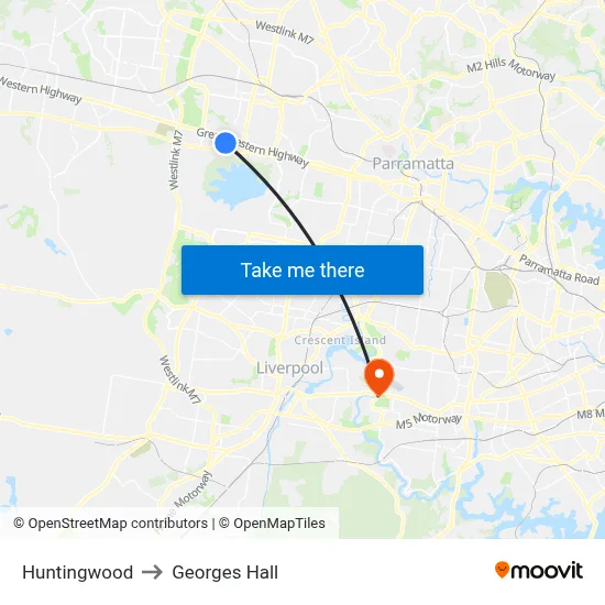 Huntingwood to Georges Hall map