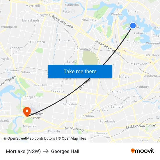 Mortlake (NSW) to Georges Hall map