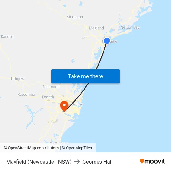 Mayfield (Newcastle - NSW) to Georges Hall map