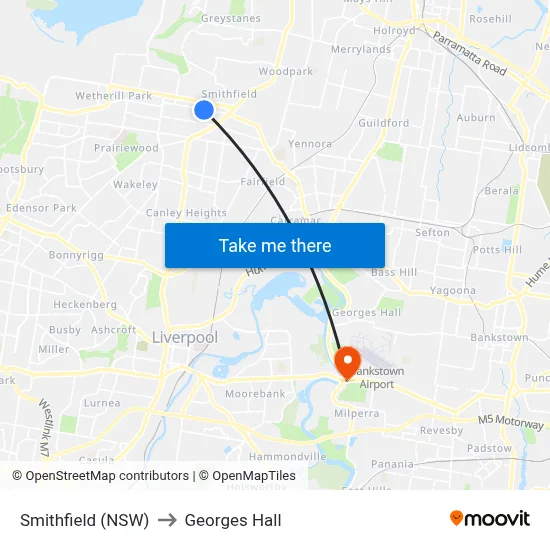 Smithfield (NSW) to Georges Hall map