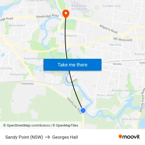Sandy Point (NSW) to Georges Hall map