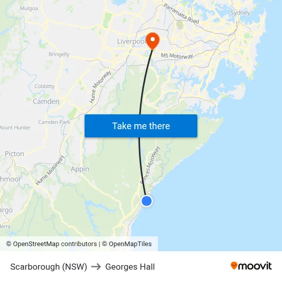 Scarborough (NSW) to Georges Hall map