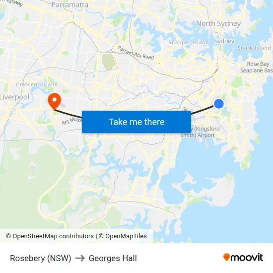 Rosebery (NSW) to Georges Hall map