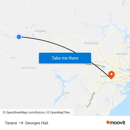 Tarana to Georges Hall map