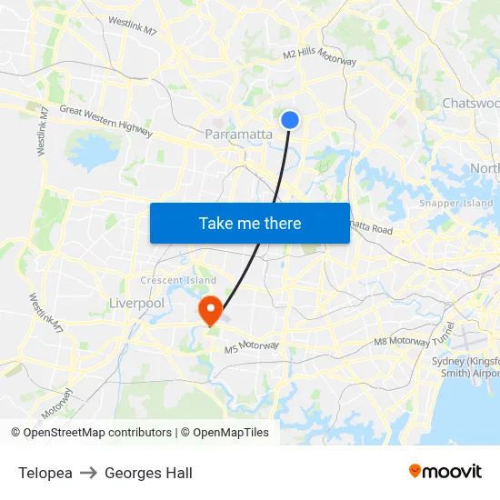 Telopea to Georges Hall map
