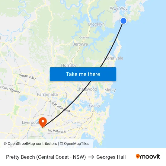 Pretty Beach (Central Coast - NSW) to Georges Hall map