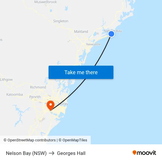 Nelson Bay (NSW) to Georges Hall map