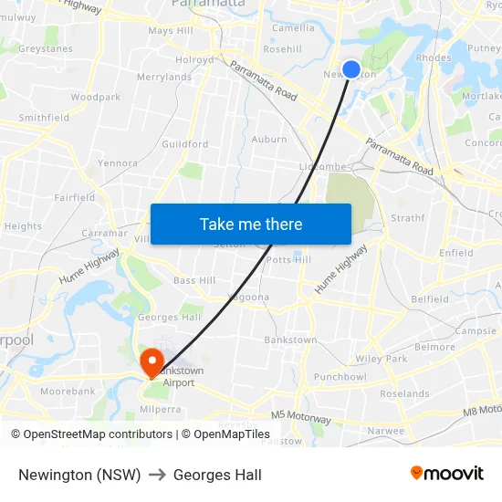 Newington (NSW) to Georges Hall map