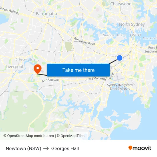 Newtown (NSW) to Georges Hall map