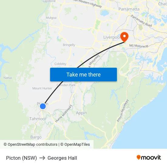 Picton (NSW) to Georges Hall map