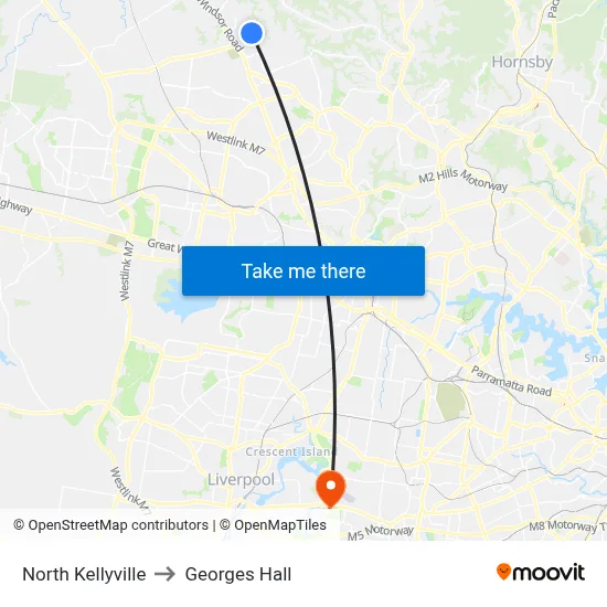 North Kellyville to Georges Hall map