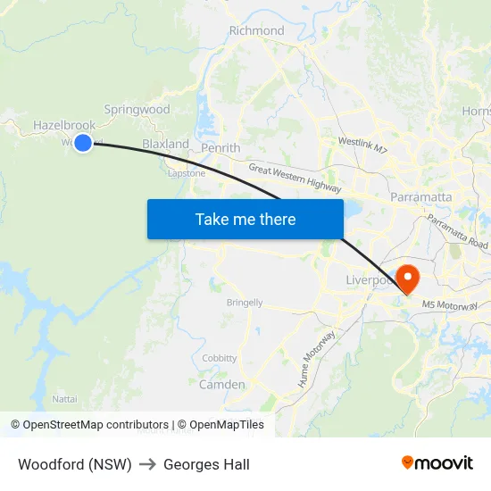Woodford (NSW) to Georges Hall map