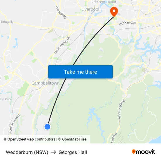 Wedderburn (NSW) to Georges Hall map