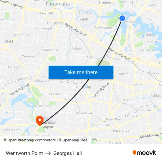 Wentworth Point to Georges Hall map