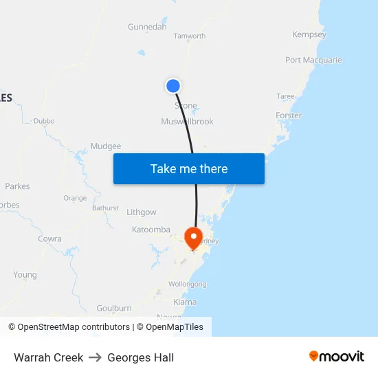 Warrah Creek to Georges Hall map
