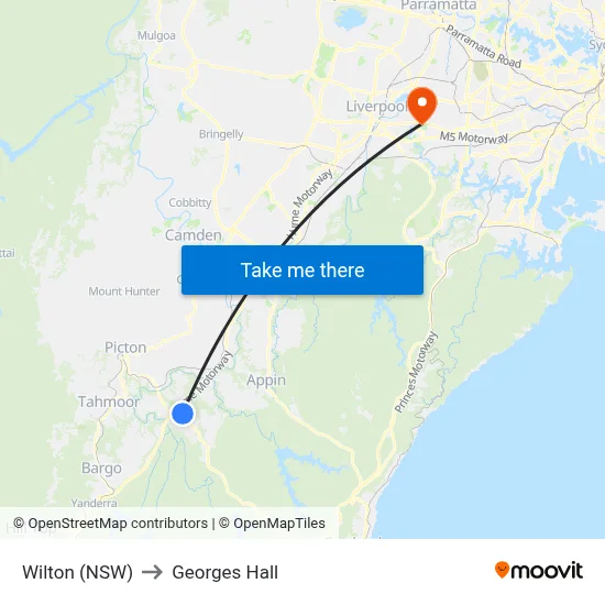 Wilton (NSW) to Georges Hall map