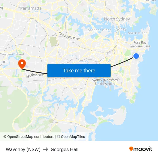 Waverley (NSW) to Georges Hall map
