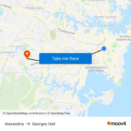 Alexandria to Georges Hall map