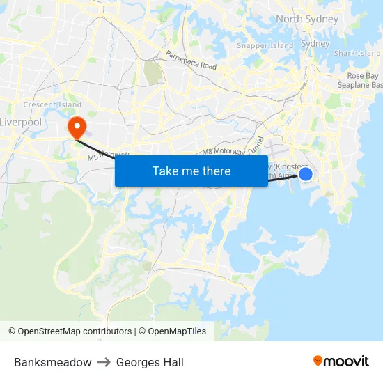 Banksmeadow to Georges Hall map