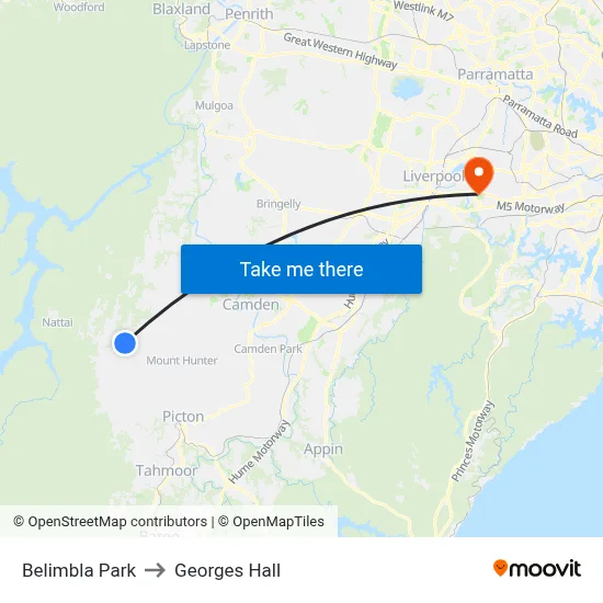 Belimbla Park to Georges Hall map