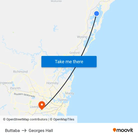 Buttaba to Georges Hall map