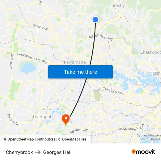 Cherrybrook to Georges Hall map