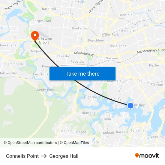 Connells Point to Georges Hall map