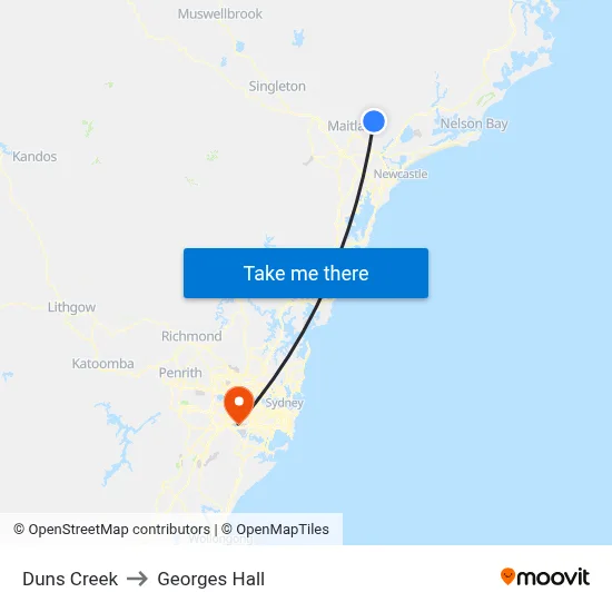 Duns Creek to Georges Hall map