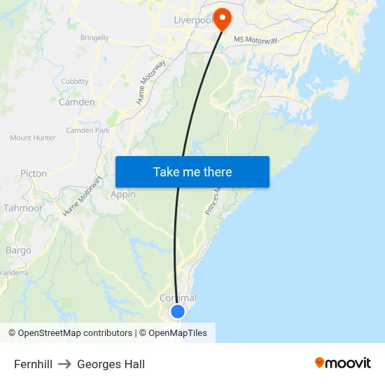 Fernhill to Georges Hall map