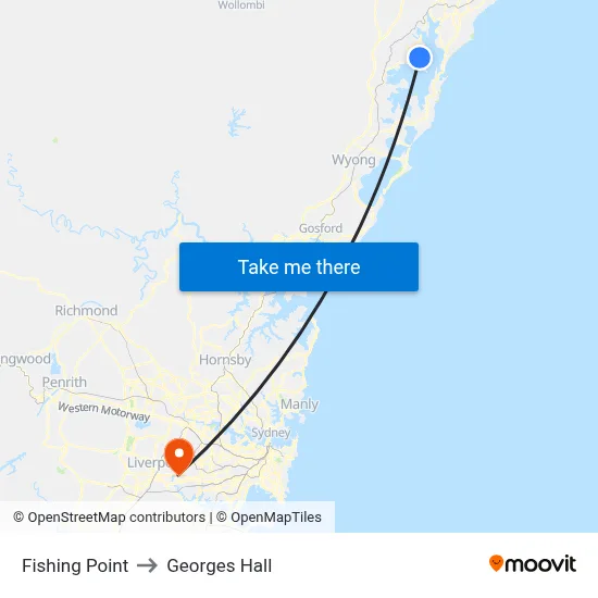 Fishing Point to Georges Hall map