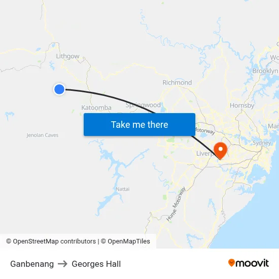 Ganbenang to Georges Hall map