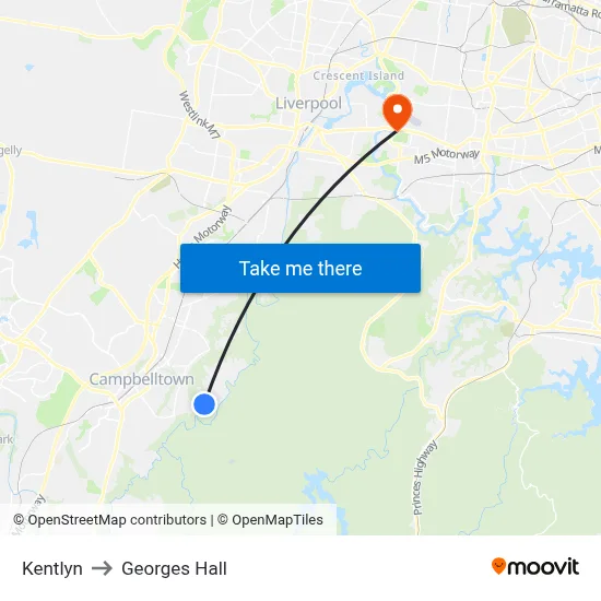 Kentlyn to Georges Hall map