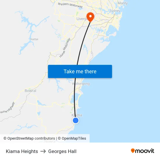 Kiama Heights to Georges Hall map