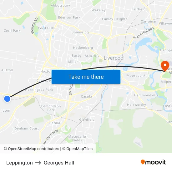 Leppington to Georges Hall map