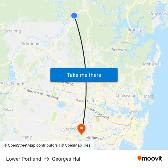 Lower Portland to Georges Hall map