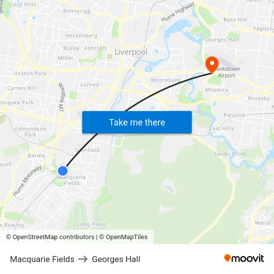 Macquarie Fields to Georges Hall map