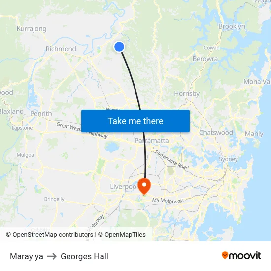 Maraylya to Georges Hall map