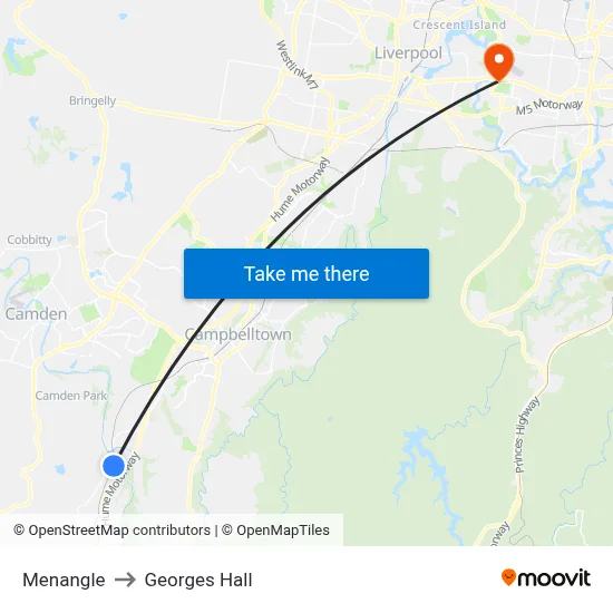 Menangle to Georges Hall map
