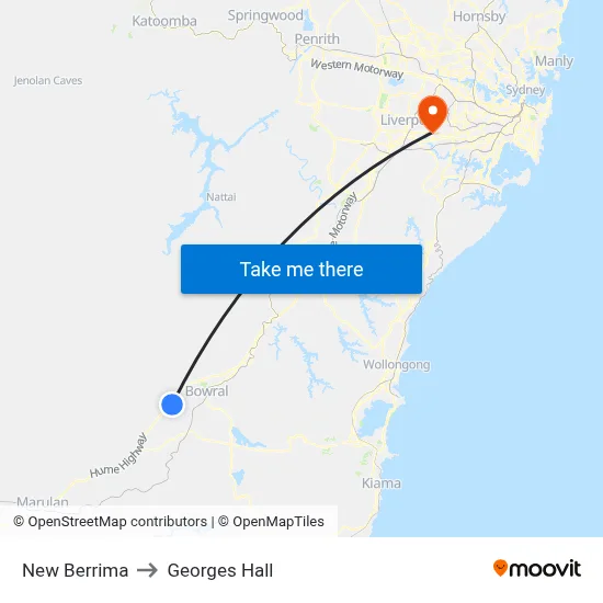 New Berrima to Georges Hall map